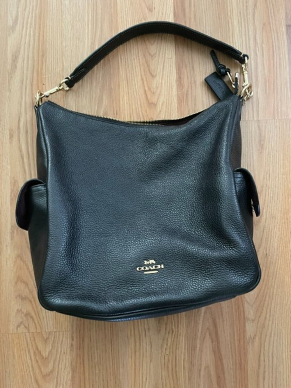 Coach-Pennie Black Pebbled Leather Shoulder Bag